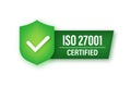 ISO 27001 Certified badge neon icon. Certification stamp. Vector stock illustration. Royalty Free Stock Photo