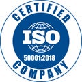 ISO Certified Company, Certificate ISO 50001:2018 Blue, Quality Certificate, Energy Management System Certified, ISO 50001-2018 Royalty Free Stock Photo