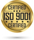 ISO 9001 certified gold label, vector illustration Royalty Free Stock Photo