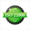 ISO certified 22000 green rubber stamp with green rubber on white background. Realistic object. Vector illustration. Royalty Free Stock Photo