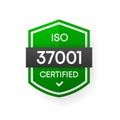 ISO 37001 Certified green vector banner. Flat certification label isolated on white background. Food safety concept