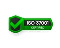 ISO 37001 Certified green vector banner. Flat certification label isolated on white background. Food safety concept