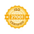 ISO 27001 Certified Seal Illustration - An elegant gold and white badge representing the international standard for