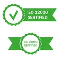 ISO 22000 certified sign. Approved stamp green icon. Certification stamp. Vector illustration. EPS 10.