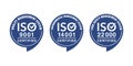 ISO 9001, 14001 and 22000 certified stamps
