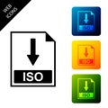 ISO file document icon. Download ISO button icon isolated. Set icons colorful square buttons