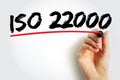 ISO 22000 - Food safety management system which provides requirements for organizations in the food industry, concept for