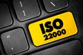 ISO 22000 - Food safety management system which provides requirements for organizations in the food industry, text concept button