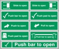 ISO 7010 graphical symbols for Slide Pull Push to Open