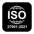 Iso 37001:2021 icon. Anti-Bribery Management Systems. Standard quality symbol. Vector button sign isolated on black background