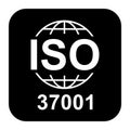 Iso 37001 icon. Anti-Bribery Management Systems. Standard quality symbol. Vector button sign isolated on black background