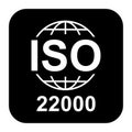 Iso 22000 icon. Food Management Systems. Standard quality symbol. Vector button sign isolated on black background