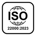 Iso 22000 2023 icon. Food Management Systems. Standard quality symbol. Vector button sign isolated on white background