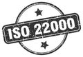 iso 22000 stamp. iso 22000 round vintage grunge label.