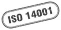 Iso 14001 stamp. rounded grunge textured sign. Label