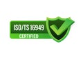 ISO TS 16949 Certified badge, icon. Certification stamp. Flat design vector