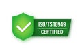 ISO TS 16949 Certified badge neon icon. Certification stamp. Vector stock illustration.