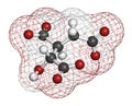 Isocitric acid molecule. 3D rendering. Atoms are represented as spheres with conventional color coding: hydrogen (white), carbon (