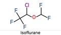 Isoflurane molecule, is inhalation anesthetic used for general anesthesia. Skeletal chemical formula