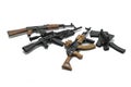 Isolate Ak47 svd dragunov toy gun and mimic weapons and toy scale on woods texture and woods backgrounds