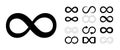 Isolate Black Infinity symbols collection, vector logo design, Various infinity icon, Endless, Eternity Clip art, Loop outline