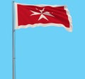 Isolate Civil Ensign of Malta - flag on a flagpole fluttering in the wind on a blue background, 3d rendering.