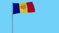 Isolate flag of Andorra on a flagpole fluttering in the wind on a white background, 3d rendering.
