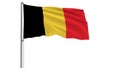 Isolate flag of Belgium on a flagpole fluttering in the wind on a white background, 3d rendering. Royalty Free Stock Photo