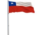 Isolate flag of Chile on a flagpole fluttering in the wind on a white background, 3d rendering. Royalty Free Stock Photo