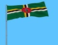 Isolate flag of Commonwealth of Dominica on a flagpole fluttering in the wind on a blue background