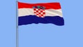 Isolate flag of Croatia on a flagpole fluttering in the wind on a blue background, 3d rendering. Royalty Free Stock Photo