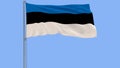 Isolate flag of Estonia on a flagpole fluttering in the wind on a blue background, 3d rendering Royalty Free Stock Photo