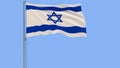 Isolate flag of Israel on a flagpole fluttering in the wind on a blue background, 3d rendering. Royalty Free Stock Photo