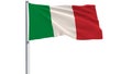 Isolate flag of Italy on a flagpole fluttering in the wind on a white background, 3d rendering.
