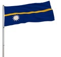 Isolate flag of Nauru on a flagpole fluttering in the wind on a white background, 3d rendering. Royalty Free Stock Photo