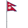 Isolate flag of Nepal on flagpole fluttering in wind on white