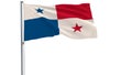 Isolate flag of Panama on a flagpole fluttering in the wind on a white background, 3d rendering.