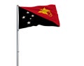 Isolate flag of Papua New Guinea on a flagpole fluttering in the wind on a white background, 3d rendering. Royalty Free Stock Photo