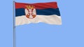 Isolate flag of Serbia on a flagpole fluttering in the wind on a blue background, 3d rendering. Royalty Free Stock Photo