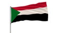 Isolate flag of Sudan on a flagpole fluttering in the wind on a white background, 3d rendering. Royalty Free Stock Photo