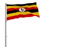 Isolate flag of Uganda on a flagpole fluttering in the wind on a white background, 3d rendering. Royalty Free Stock Photo