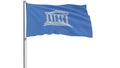 Isolate flag of the UNESCO on a flagpole fluttering in the wind on a white background, 3d rendering. Royalty Free Stock Photo