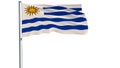 Isolate flag of Uruguay on a flagpole fluttering in the wind on a white background