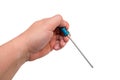 Isolate, hand of worker holding screwdriver on white background