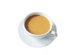 Isolate Hot Latte in white mug cup on top view. freshly Latte ready to serve. Hot coffee in ceramic glass .