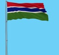 Isolate large cloth of Gambia on a flagpole fluttering in the wind on a transparent background, 3d rendering.