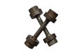 Isolate old vintage rusty metal dumbbells