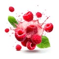 Isolate on a white background raspberry explosion in the mouth