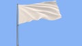 Isolate White flag on a flagpole fluttering in the wind on a blue background, 3d rendering. Royalty Free Stock Photo