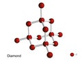 Isolated 3D model of a crystal lattice of diamond